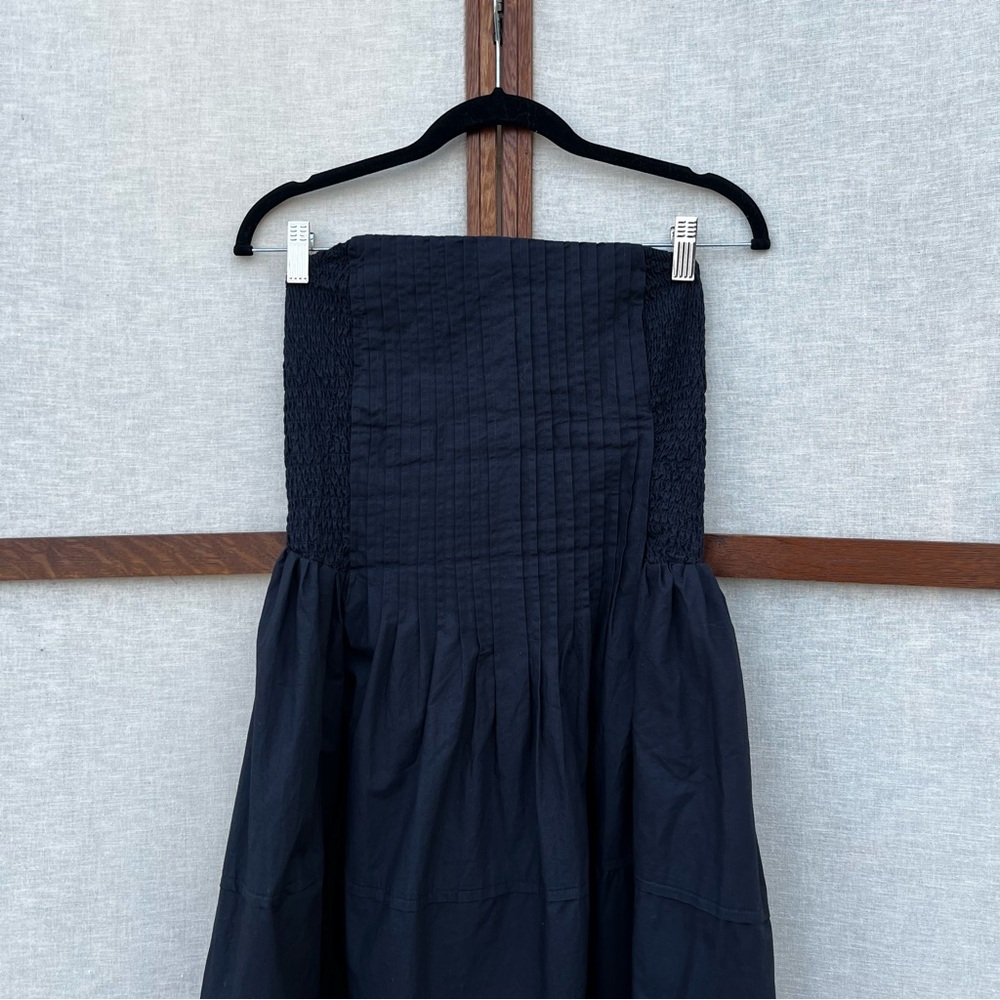 Anthropologie Black Cotton Poplin Strapless Smocked Pintuck Midi Dress - Medium - Picture 7 of 16